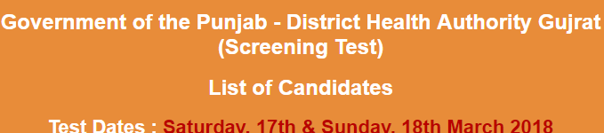 District Health Authority Gujrat NTS Test Result 2024 17th, 18th March Answer Key