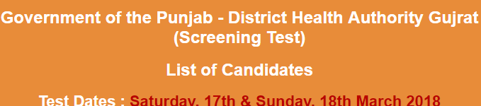 District Health Authority Gujrat NTS Test Result 2023 17th, 18th March Answer Key