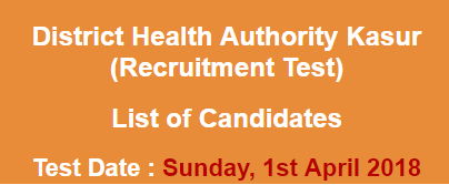 District Health Authority Kasur Jobs NTS Test Result 2024 1st April Answer Key