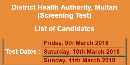 District Health Authority Multan NTS Test Result 2024 9th, 10th, 11th March Answer Keys