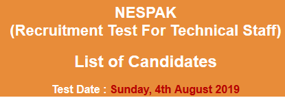 NESPAK Pakistan Jobs NTS Test Result 2024 4th August
