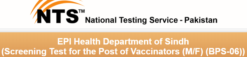 EPI Health Department Sindh Vaccinators NTS Test Roll No Slip 2024 Online