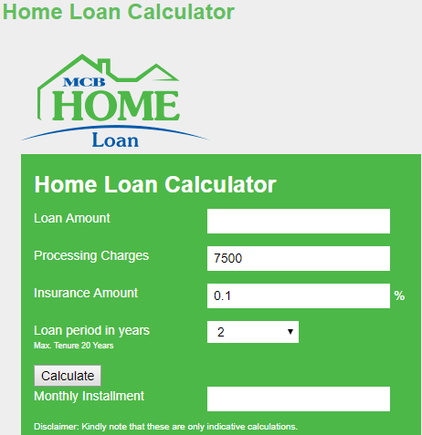 MCB Bank Home Loan Pakistan Calculator Interest Rate Application Form