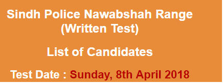 Sindh Police Shaheed Benazirabad Range Jobs NTS Written Test Result 2024 8th April