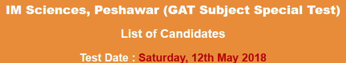 IMSciences Peshawar NTS GAT Subject Test Result 2023 12th May Answer Key