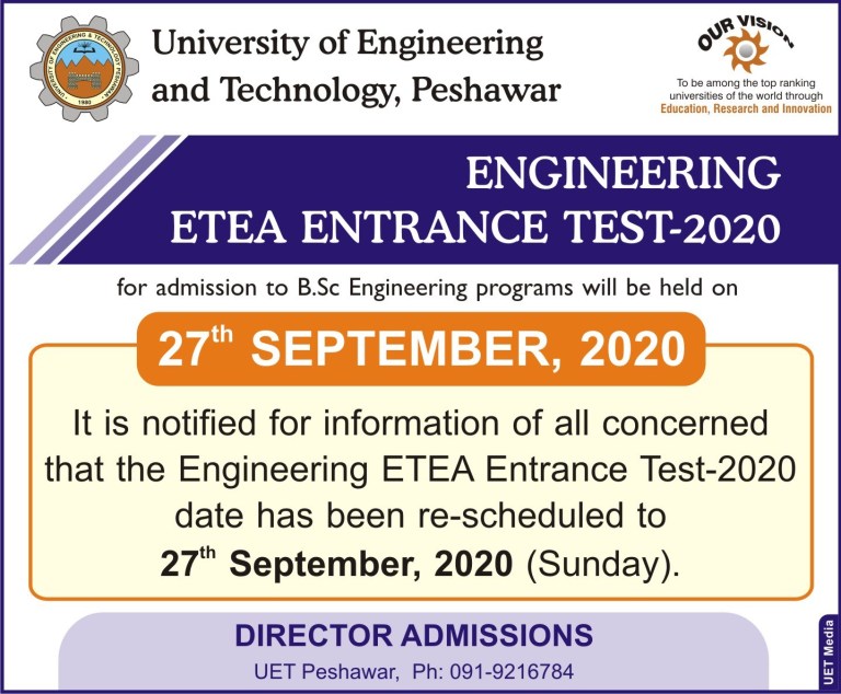 KPK ETEA Engineering Entry Test 2024 Dates Schedule Registration Form