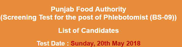 Punjab Food Authority Phlebotomist NTS Test Result 2024 20th May Answer Key