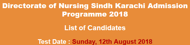 Directorate of Nursing Sindh Karachi NTS Admission Test Result 2023 12th August