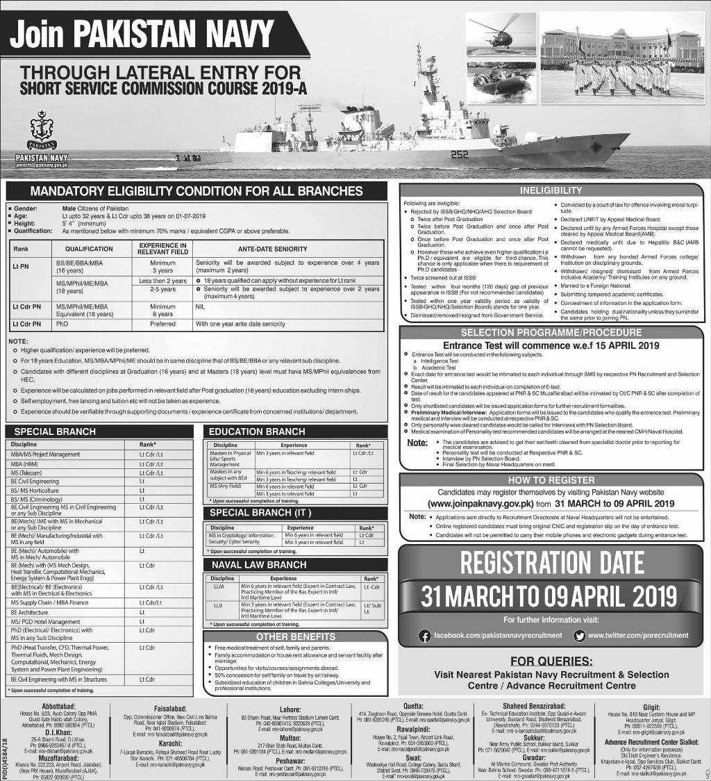 Join Pak Navy Registration Slip 2023 Batch A SSC Short Service Commission