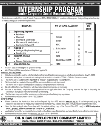 OGDCL Internship 2023 For Undergraduate Apply Online NTS Form
