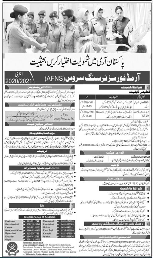 Pak Army AFNS Jobs 2023 Nursing Online Registration Form Last Date