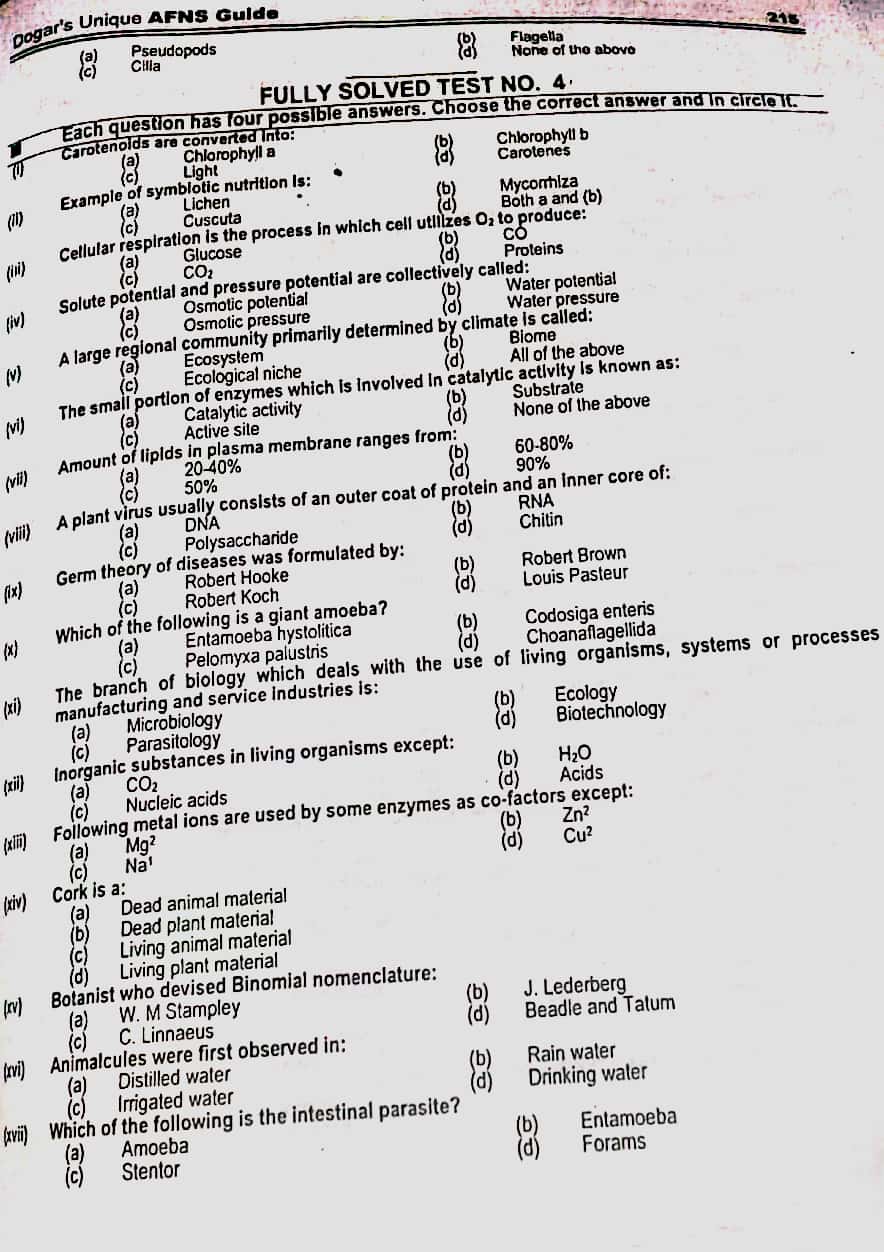 Pak Army AFNS MCQs Format