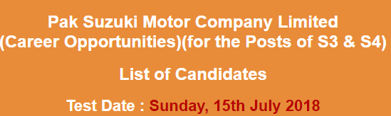 Pak Suzuki Motor Officer S3, S4 NTS Test Result 2023 15th July