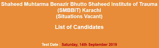 Benazir Bhutto Trauma Centre Civil Hospital Karachi Staff Nurses NTS Test Result 2024 14th September