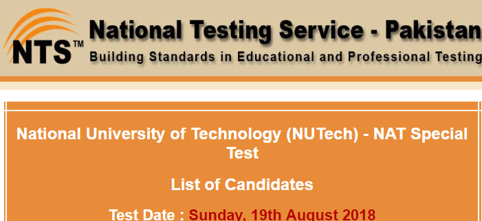 National University of Technology NUTECH Admission NTS NAT Test Result 2024 19th August