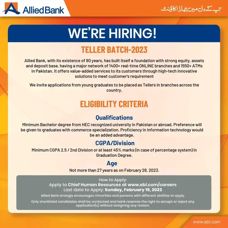 Allied Bank Jobs 2023 Online Apply Last Date