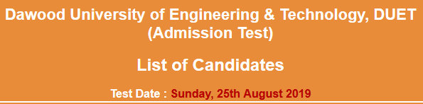Dawood University DUET Admission NTS Test Result 2024 25th August