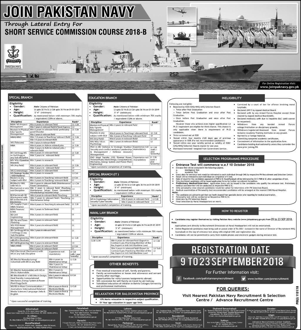 Join Pak Navy Short Service Commission 2024 B Online Registration September Advertisement