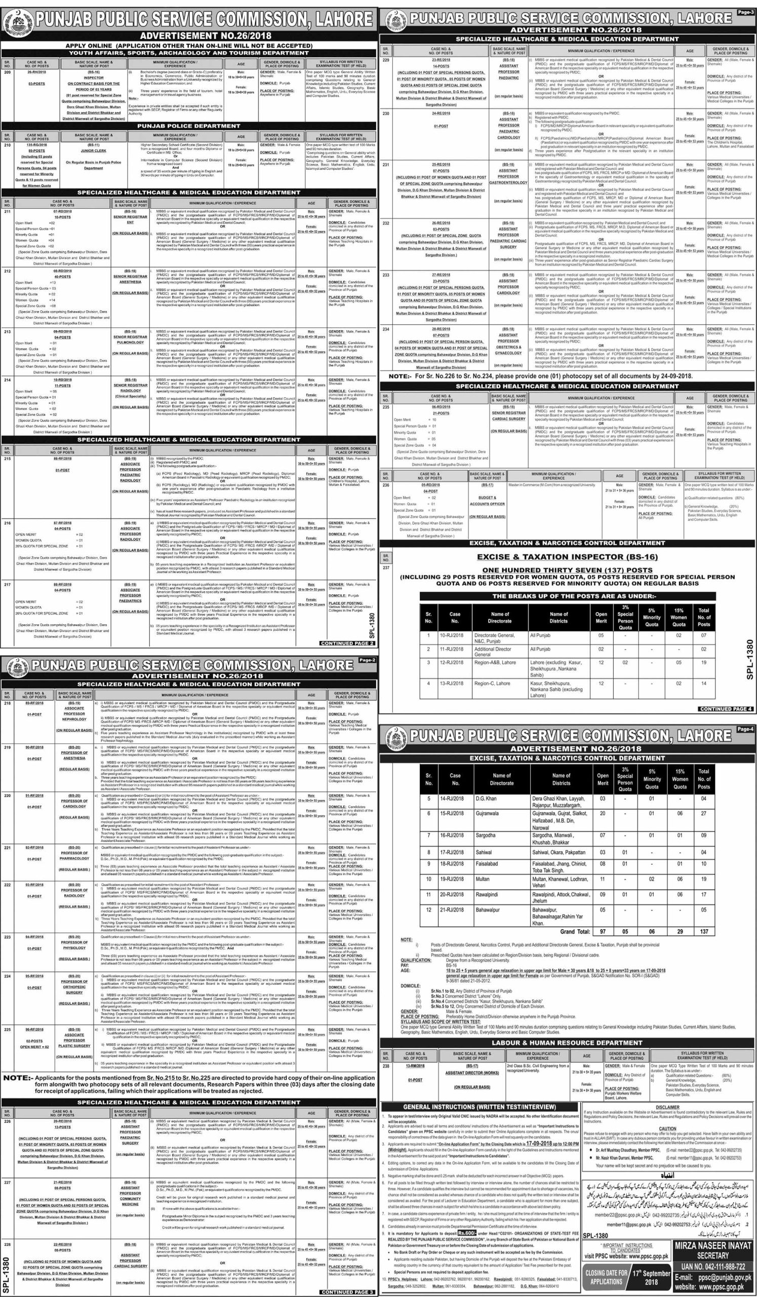 PPSC Excise And Taxation Inspector Jobs 2024 Advertisement Test Date