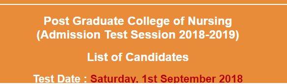 Post Graduate College of Nursing Peshawar Admission NTS Test Result 2024 1st September