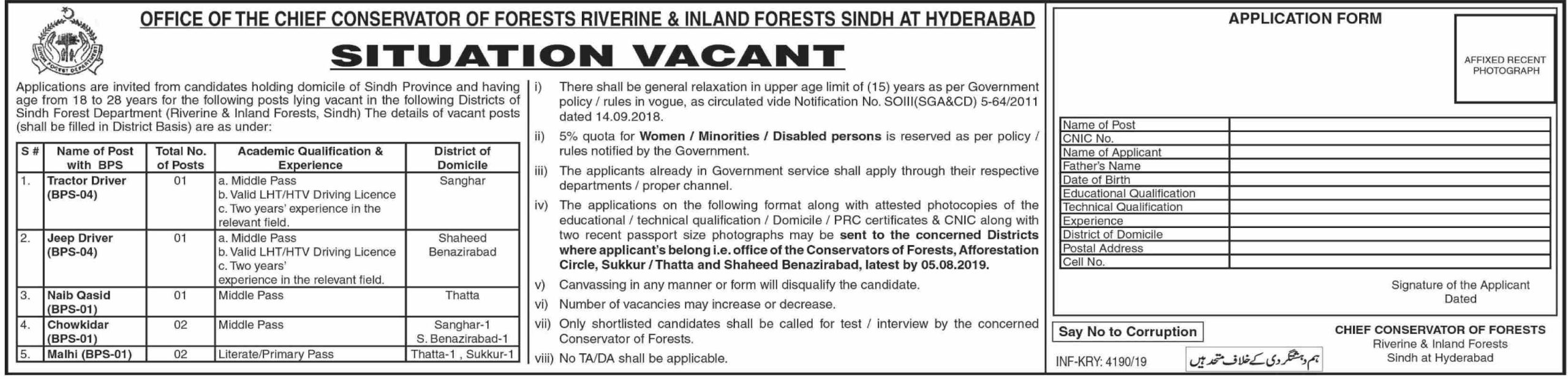 Sindh Forest Department Hyderabad Jobs 2024 Advertisement