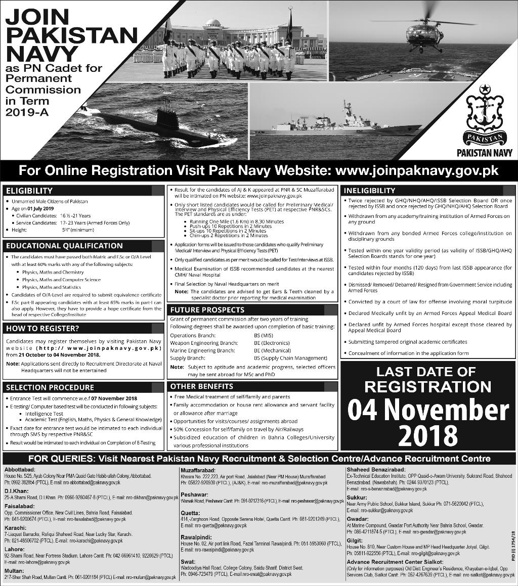 Pak Navy PN Cadet Jobs 2023 A Online Registration Permanent Commission Last Date