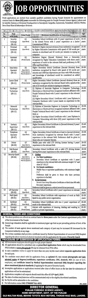 Punjab Forensic Science Agency Jobs 2023 pfsa.gop.pk Application Form
