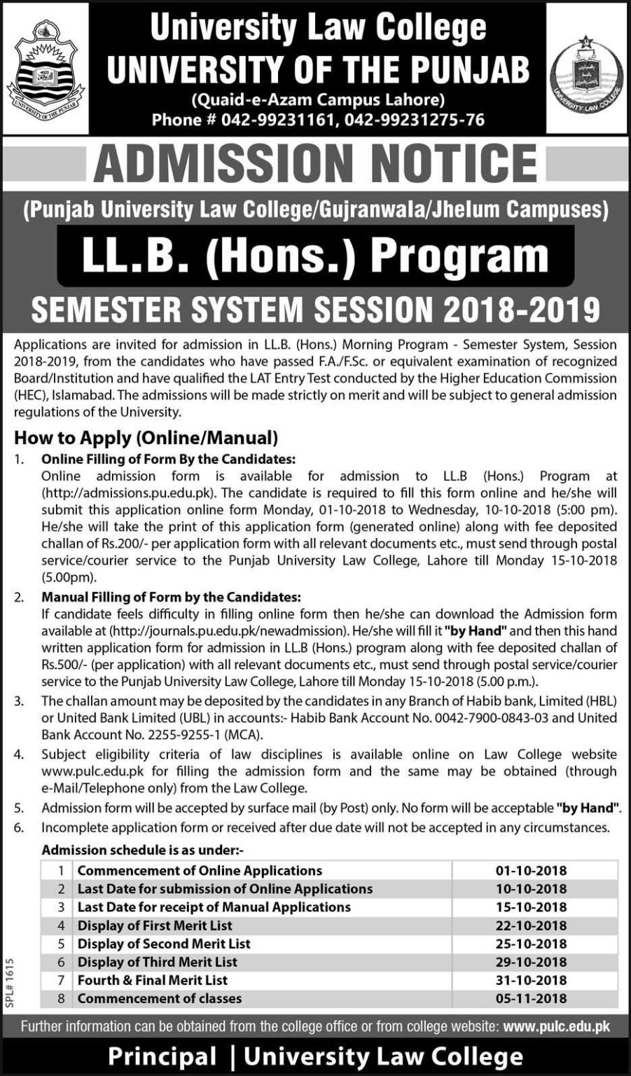 Punjab University LLB Admission 2023 Last Date Criteria Form Fee