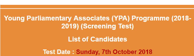 Young Parliamentary Associates PYA Test Result 2023 7th October