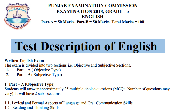 5th Class Guess Paper Punjab Board 2023 PEC Download