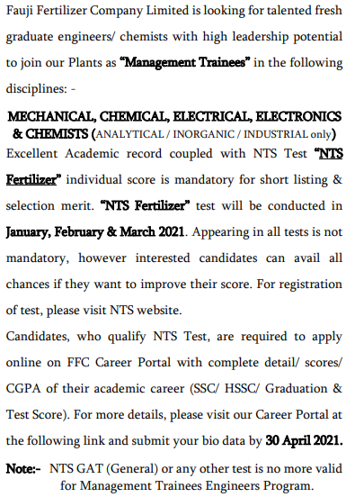 FFC Management Trainee NTS Test Result 2023 28th March Answer Key Online