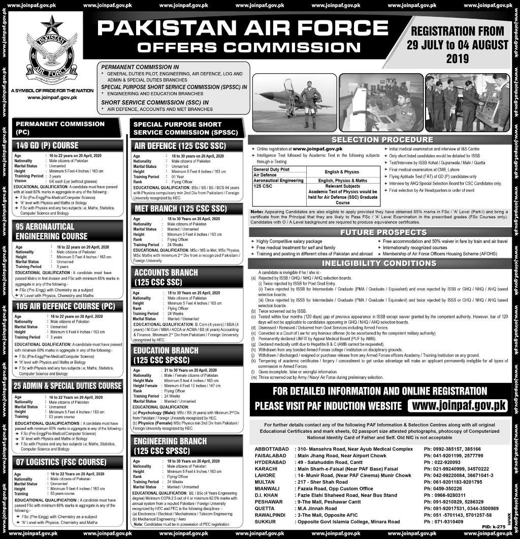 Pakistan Air Force Commission Jobs 2023 PAF Online Registration Form www.joinpaf.gov.pk
