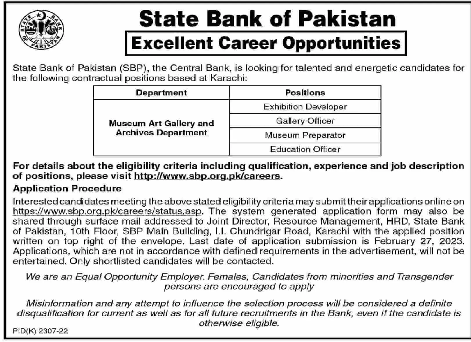 State Bank of Pakistan SBP Jobs 2023 Online Apply