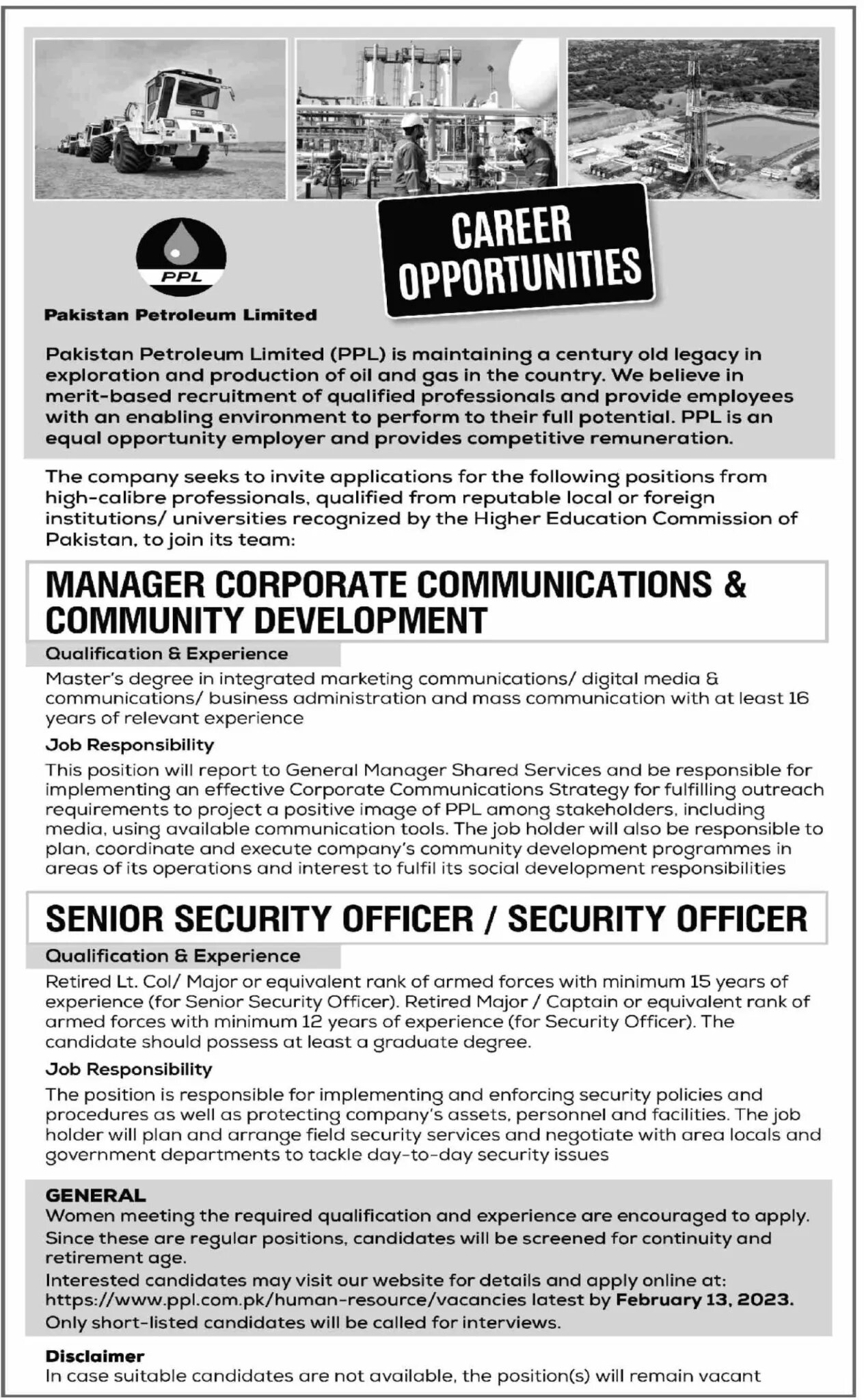 Pakistan Petroleum Limited PPL Jobs 2023 Advertisement