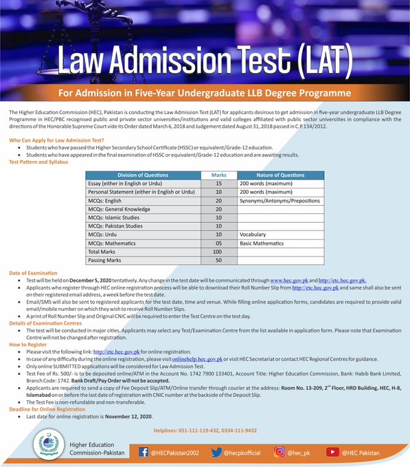 HEC LAT Test Result 2023 www.hec.gov.pk Answer Keys