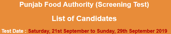 Punjab Food Authority Jobs NTS Test Result 2023 21st To 29th September
