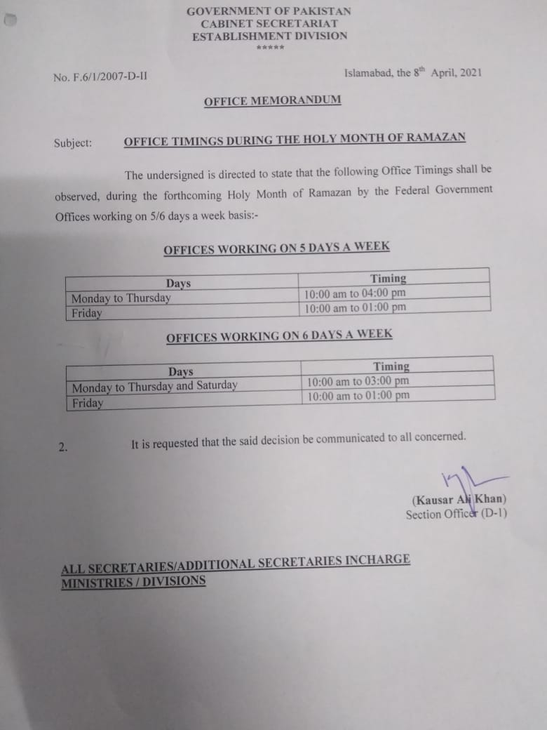 Punjab Government Ramzan Office Timings Duration 2024 Holidays