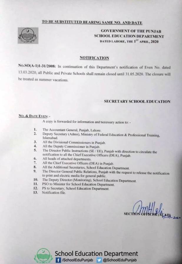 Government And Private School Summer Holidays 2023 Punjab GOVT Notification