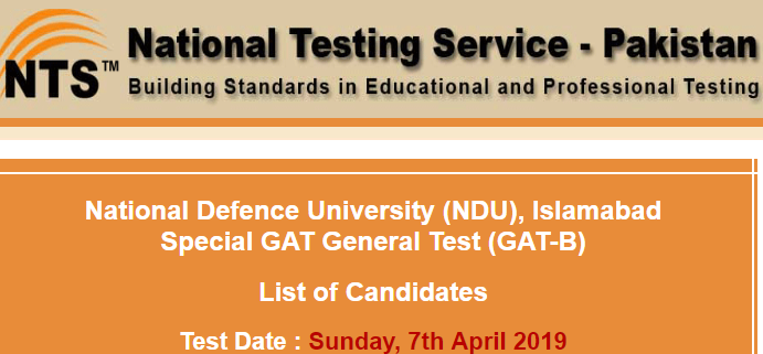 NDU Islamabad NTS GAT General Admission Test Result 2024 7th April