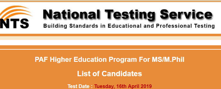 PAF Higher Education Program For MS, M.Phil, PhD NTS Test Result 2023 16th April