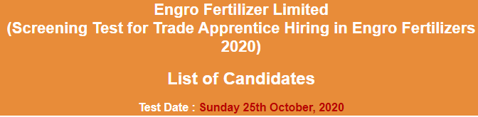 Engro Fertilizers NTS Test Result 2023 25 October Answer Key