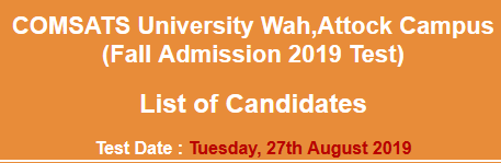 COMSATS University Attock Admission NTS Test Result 2023 27th August