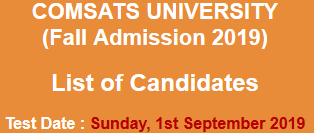 COMSATS University Fall Admission NTS Test Result 2023 1st September