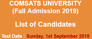 COMSATS University Fall Admission NTS Test Result 2024 1st September