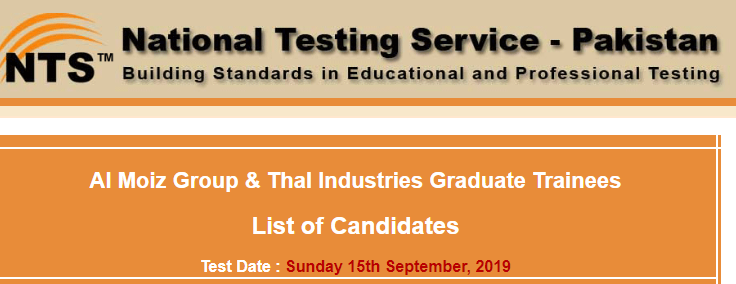 Almoiz Industries Graduate Trainees NTS Test Result 2023 15th September