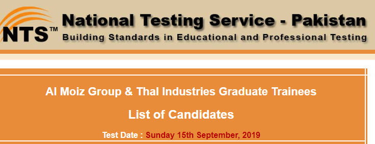 Almoiz Industries Graduate Trainees NTS Test Result 2024 15th September