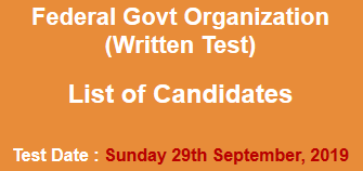 Federal Government Organization NTS Test Result 2024 29th September