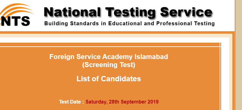 Foreign Service Academy Islamabad Jobs NTS Test Result 2024 28th September