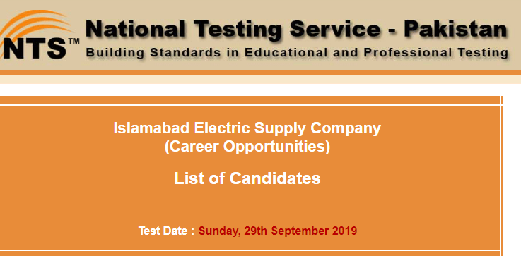 IESCO Jobs NTS Test Answer Keys 2024 29th September Islamabad Electric
