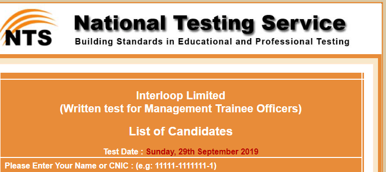 Interloop MTO NTS Test Result 2024 29th September Answer Key